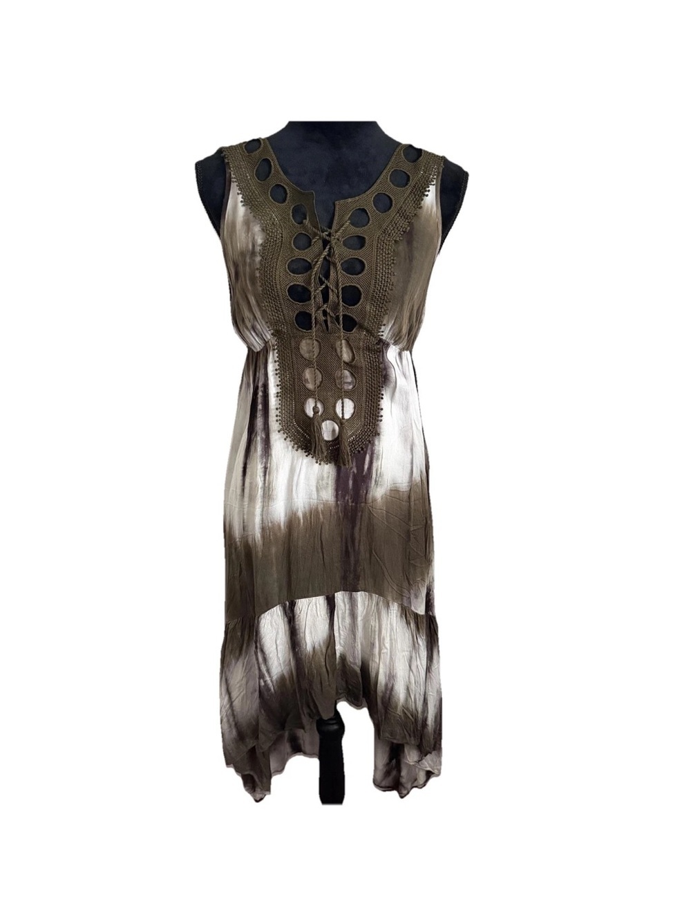 Venus Womens XS Tie Dye Crochet Hi Low Maxi Backless Boho Sundress Festival